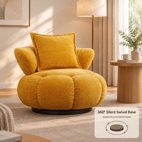 Fauteuil d'appoint pivotant moderne en forme de pétale, en chenille douce, style citrouille, avec coussin, pour salon et salle d'exposition