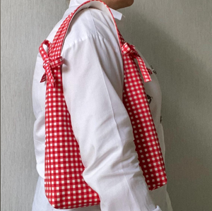 <span class=keywords><strong>Borsa</strong></span> Tote Personalizzata in Cotone a Quadretti Rossi, Mini <span class=keywords><strong>Borsa</strong></span> Hobo con Fiocco, <span class=keywords><strong>Borsa</strong></span> a <span class=keywords><strong>Tracolla</strong></span> in Tela - Product Image 5