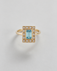 Bague pour homme en or massif 18 carats de style européen, design royal de Dubaï, avec pierre centrale en topaze bleue ou aquamarine de <span class=keywords><strong>3</strong></span> carats et diamants de 1,2 carat - Product Image 2