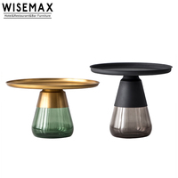 WISEMAX Table basse à plateau d'angle latéral Table basse moderne de salon en laiton doré avec base en verre