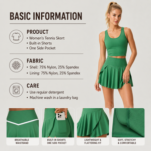 Ensemble de tennis 2 pièces pour femme avec logo personnalisé : débardeur court dos nageur et jupe-short plissée taille haute avec poche pour short - Product Image 3