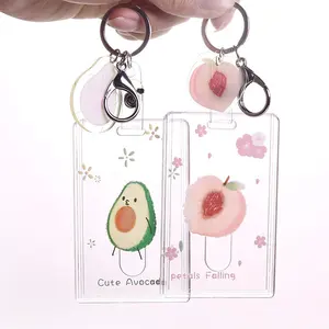 Creative avocado card cover keychain bag charm, pink peach fresh student hanging acrylic charm keyring, business ID card holder