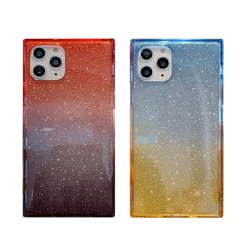 New product luxury glitter gradient tpu shockproof back cover square transparent soft tpu phone case for iPhone12 11pro max