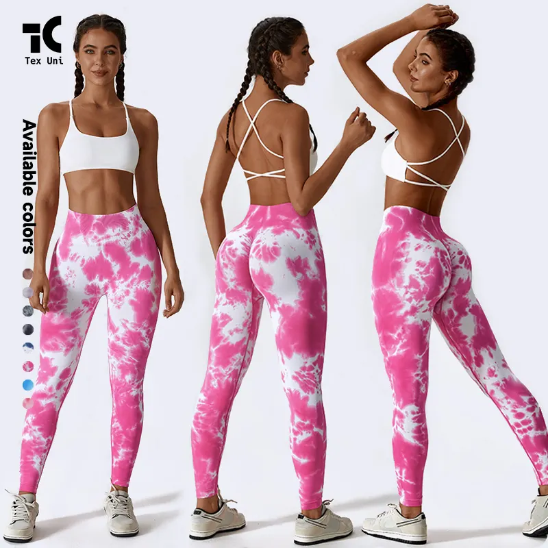 Hot Girl Tie-Dye Leggings sans couture Hip Lifting Taille Structure intégrée Fitness Wear Gym Leggings Yoga Pants