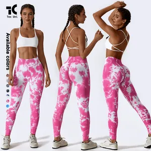 Heißes Mädchen Krawatte Farben nahtlose Leggins Hüftenlifting Taille Integrierte Struktur Fitnessbekleidung Fitness Leggins Yoga-Hose