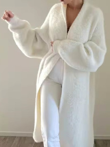 Manteau d'hiver personnalisé en vison uni <span class=keywords><strong>mi</strong></span>-<span class=keywords><strong>long</strong></span>, ample, à manches longues, grande taille, <span class=keywords><strong>cardigan</strong></span> tricoté <span class=keywords><strong>mi</strong></span>-<span class=keywords><strong>long</strong></span>, pull pour <span class=keywords><strong>femme</strong></span> - Product Image 3