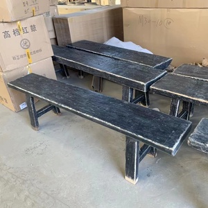 Chinese antieke vintage rustieke natuurlijke gerecycleerde oude eikenhouten lange bankkruk - Product Image 5