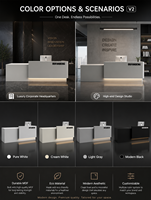 Comptoir de réception scandinave moderne en MDF à panneaux cannelés avec armoire de rangement et base lumineuse LED – Ensemble complet pour bureau commercial et spa