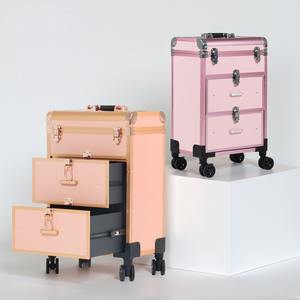 Boîte de rangement cosmétique de style tiroir en alliage d'aluminium, organiseur de maquillage portable avec roulettes pour usage domestique - Product Image 2