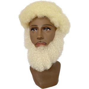Barba e Baffi Afro Ricci in Capelli Umani Vergini Europei Bianchi per Uomini Afroamericani, Base in Pizzo Realistica per Trucco - Product Image 2