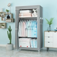 Armoire Penderie Minimaliste Écoresponsable en Tissu Chinois avec Cadre Métallique Démontable pour Chambre ou Salon