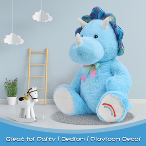 Peluche <span class=keywords><strong>Dinosaure</strong></span> Triceratops Assis avec Nœud Arc-en-ciel, Jouet en Peluche Doux, Matériel Sûr Certifié CE, Cadeau pour Enfants, Collection - Product Image 4