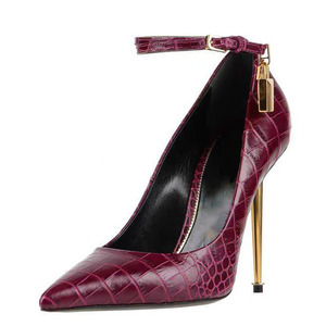 รองเท้าส้นสูงแบบรัดข้อเท้าสีทองประดับโลหะสำหรับผู้หญิง  รองเท้าปั๊มส้นเข็มพิมพ์ลายหินสีตามสั่ง รองเท้าออกงานแบบเรียบง่าย - Product Image 1