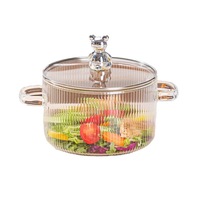Pot en verre borosilicate de haute qualité, épaissi, à double poignée, compatible gaz/induction, avec couvercle en verre durable à motif dessin animé, 16 cm