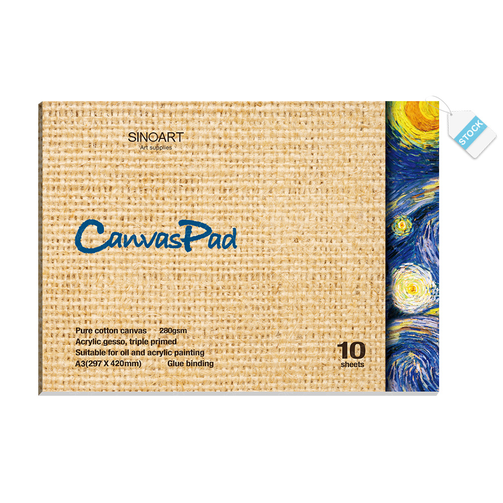 SINOART canvas pads A3 30x42cm Canvas Paper,10 Sheets,100% Cotton Glue-Bound Canvas Paper for Oil Painting Paper