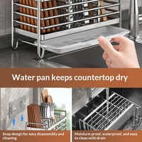 Support mural multifonctionnel en acier inoxydable sans perçage pour baguettes, couteaux et cuillères, avec égouttoir de rangement de cuisine