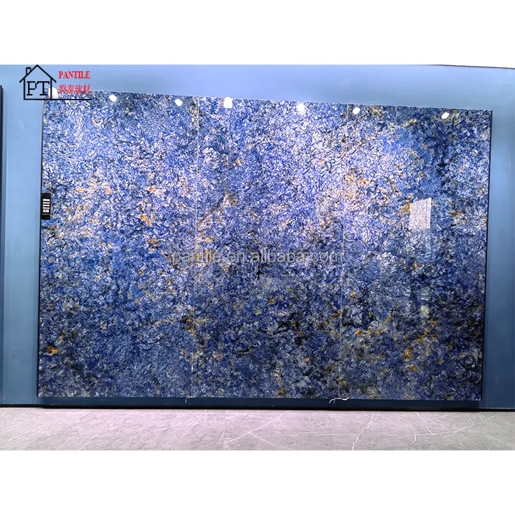 Großhandel Blue Marble Floor Book matched Porzellan fliesen 1200 Carbon Rock Plate Wand platte Sinter stein