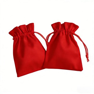 Sacs d'emballage pour bijoux personnalisés en gros, recyclables, en suède rose avec cordon de serrage, pochettes cadeaux - Product Image 1