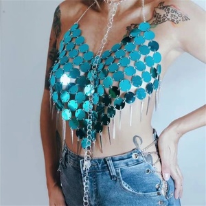Camisetas sin mangas <span class=keywords><strong>brillantes</strong></span> con lentejuelas para fiesta, sin espalda, estilo halter, ajustadas, para discoteca, al por mayor para mujer - Product Image 6