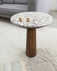 Mesa redonda de sofá moderna con patas de madera, mesa de centro de terrazo Nórdico - Product Image 6