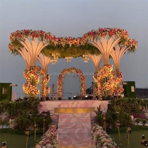 SMOOTH High Quality <b>Flower</b> Stand White Gold Wedding Stage Round Top Metal Backdrop - Product Image 4