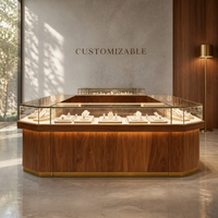 Vitrine de présentation de bijoux en bois et verre antique sur mesure avec éclairage LED, durable et écologique, pour bijouterie, musée