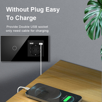 NOVSKI Luxe Étanche Panneau Verre Double Interrupteur Mural Tactile 1 Voie et Prise Électrique Avec Type-C et USB pour Maison