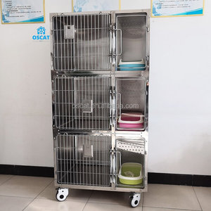 Équipement vétérinaire OSCAT prix d'usine boutique cage pour chat avec bac à litière avec roues cage pour chat en acier inoxydable à trois couches EC-6 - Product Image 5