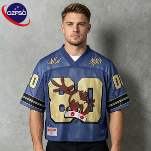 QZFSO Custom Hip Hop Vintage Sublimation Soccer T Shirt American Football Uniform <b>Top</b> Rhinestone Mesh Fabric Rugby Sport Jersey - Product Image 1