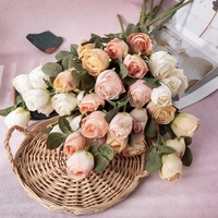 YC1017 Cinq Têtes De Rose Séchées Brûler Rose Branches Fleurs Artificielles pour La Décoration De La Maison