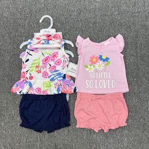 Ensemble de 5 pièces pour nouveau-né, haut à manches courtes et short à motifs assortis, tenue d'été avec accessoires assortis - Product Image 3