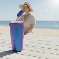 Gobelet isotherme Moioco 30oz violet pailleté, tasse en acier inoxydable compatible avec les boissons froides et les smoothies d'été