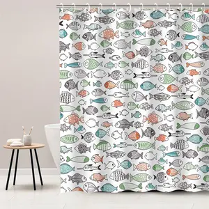 Cortina de ducha con estampado de peces coloridos, cortina de ducha impermeable para niños, cortinas de baño de animales oceánicos de dibujos animados para Baño