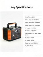 Stasiun Tenaga Surya Portabel 500W 519Wh LiFePO4 MPPT Inverter Gelombang Sinus Murni dengan Port RV Jarak Jauh, Pemantik Rokok, dan Jump Starter