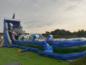 30 ft cao 2-Lane cá mập trượt nước unisex Inflatable Dual Lane SLIDES cho sân chơi ngoài trời và các bên bao gồm quạt gió - Product Image 4
