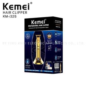 Tondeuse à barbe électrique professionnelle <span class=keywords><strong>Kemei</strong></span> <span class=keywords><strong>KM</strong></span>-i32S en métal, 2000 mAh, 5 W, lame en acier au carbone, tondeuse à cheveux, base dorée, rechargeable - Product Image 5
