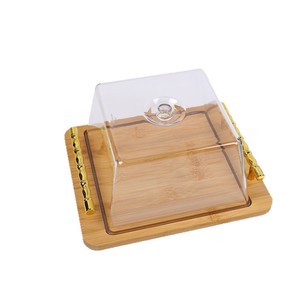 ถาดไม้ไผ่พร้อมฝาใสทรงสี่เหลี่ยมสำหรับเสิร์ฟชา เค้ก ขนมหวาน โรงแรม - Product Image 4