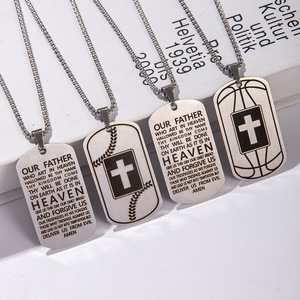Stainless Steel Cross Necklace Men Sports Ball Pendant <b>Dog</b> <b>Tag</b> Religious Gift Jewelry Fashion Pendants Charms - Product Image 1