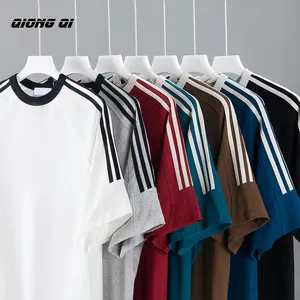 Camiseta de manga corta para hombre, inserciones de hombro de algodón pesado, tops universitarios versátiles informales