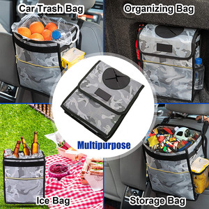 <span class=keywords><strong>Poubelle</strong></span> de voiture pliable personnalisée de 2,7 gallons avec couvercle anti-fuite, poches de rangement, organisateur de <span class=keywords><strong>coffre</strong></span> pliable, noir camouflage - Product Image 6