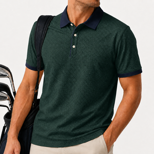 Polo de golf jacquard personnalisé pour homme, col contrastant beige, manches courtes, style Old Money, marque privée OEM ODM - Product Image 4