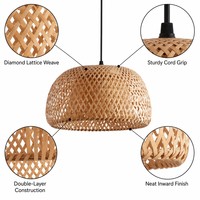 Lampadario Artigianale Cinese in Bambù e Rattan, Illuminazione Retrò Intrecciata, Lampada a Sospensione Decorativa per Ristorante, Chandelier in Legno a Forma di Cappello di Paglia