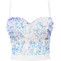 Glitter Party Strappy Sparkle tank Gold Tube butterfly Dance Quality Sleeveless Wedding Sequin Crop Top Women