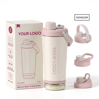 Bouteille shaker de sport en acier inoxydable avec logo personnalisé du fabricant, isolée sous vide, anti-fuite, avec couvercle à poignée