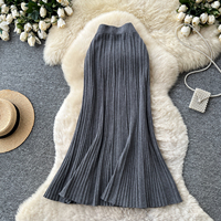 Jupe midi plissée trapèze en maille côtelée élastique taille haute pour femme, élégante et décontractée pour le quotidien, collection automne-hiver