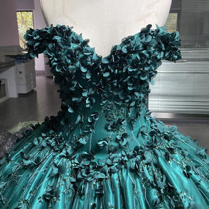 אמרלד ירוק quinceanera שמלות <span class=keywords><strong>maxi</strong></span> 3D חרוזים מעל כתף כדור כתף שמלות סטידו 15 פסנתרים מתוק lsrz29 - Product Image 2