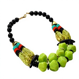 Newly Geometric Resin Beaded <b>Necklace</b> Multilayer <b>Blue</b> Statement Jewelry Fashion Acrylic Lucite Chain Design Party for Woman - Product Image 5