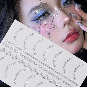 3D plata Luna cristal diamante <span class=keywords><strong>cara</strong></span> pegatinas sonrisa línea cuentas transparentes diamantes de imitación pegatina Facial ojo cuerpo DIY fiesta <span class=keywords><strong>cara</strong></span> <span class=keywords><strong>tatuaje</strong></span> gema - Product Image 1