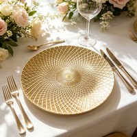 Assiette de Présentation Haut de Gamme en Plastique PP Doré, Motif Diamant Radial Personnalisé, Style Américain, Durable, pour Fêtes et Événements