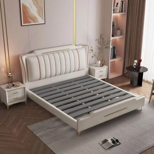 เตียงหนังอิตาลีสไตล์หรูหราทันสมัย เตียงมินิมอลขนาดควีนไซส์ เฟอร์นิเจอร์ห้องนอน - Product Image 4